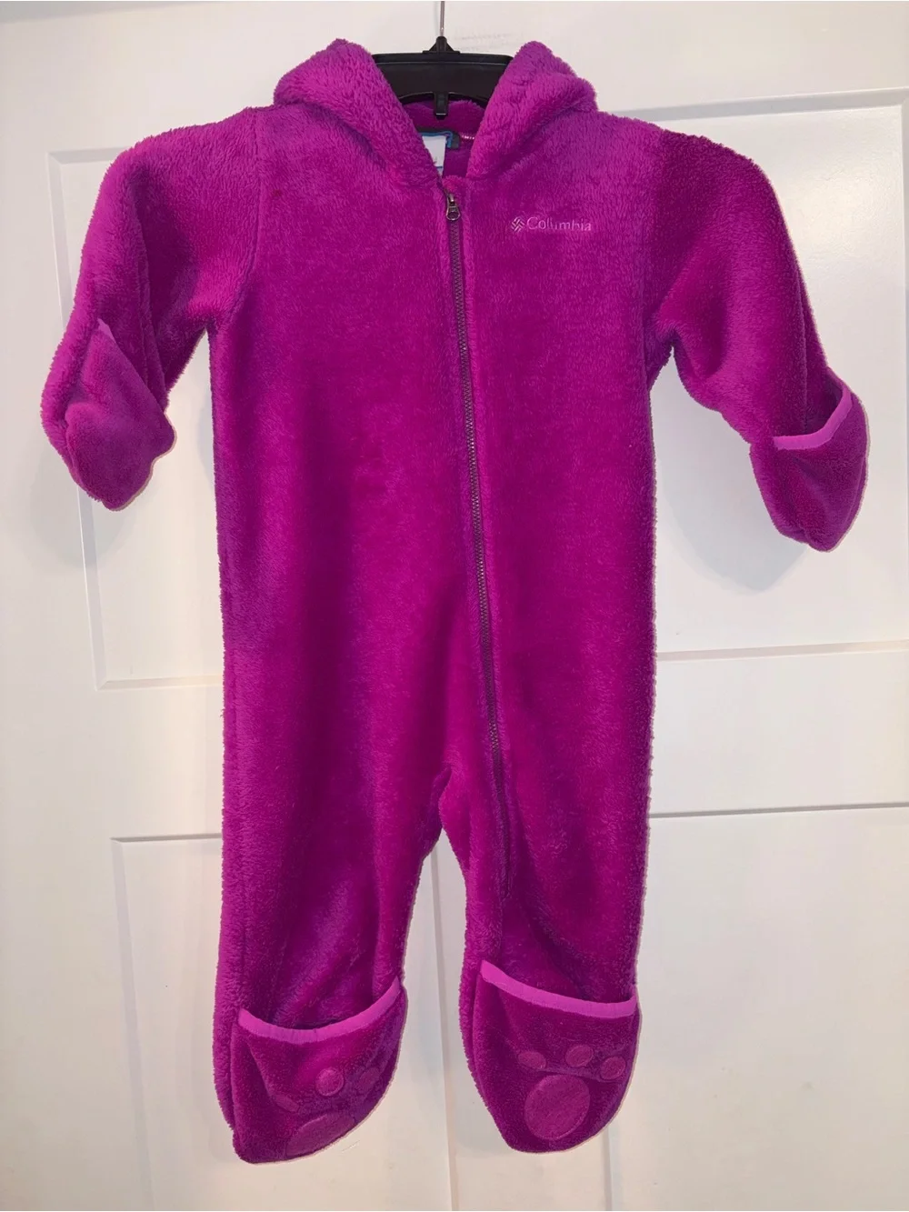 Columbia infant fleece full zip bodysuit/coat fuschia 12-18 months
